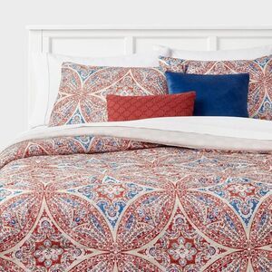 No Brand - 5pc Queen Medallion Bedding Set Red/Blue Red/Blue